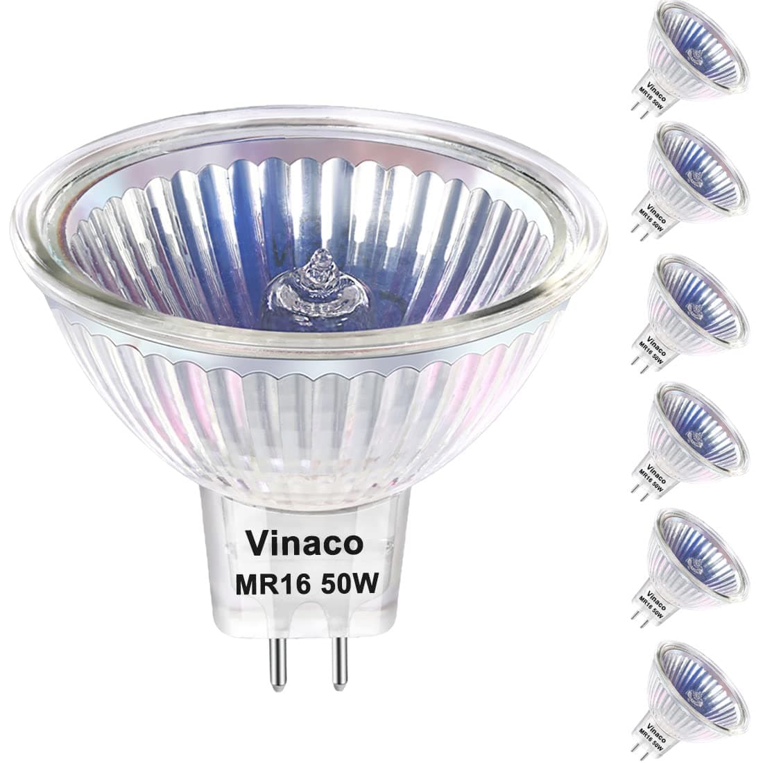 MR16 Bulb,6 Pack MR16 Halogen Bulb 50W GU5.3 Base, 800LM High Output MR16 12V 50W Halogen, 2800K Warm White MR 16 Dimmable with Clear Glass Cover, MR 16 GU5.3 for Landscape, Track Lights