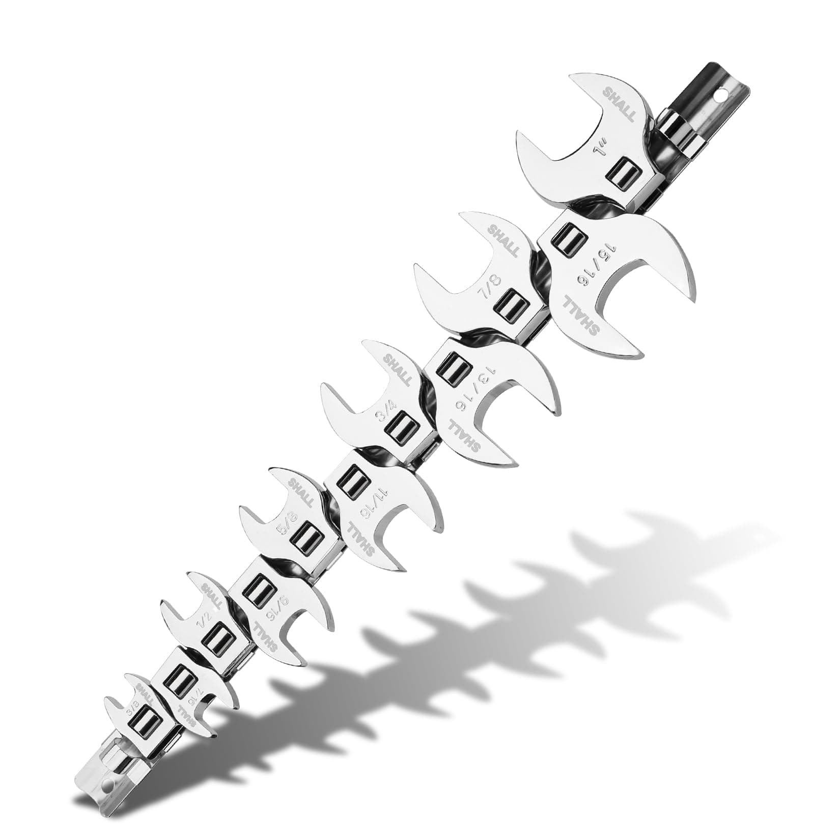 SHALL 3/8" Crows Foot Wrench Set, 11-Piece SAE Crowfoot Wrench Set with Clip-on Organizer, 3/8"-1", Great Mechanics Tools, Access Fasteners in Tight Spaces