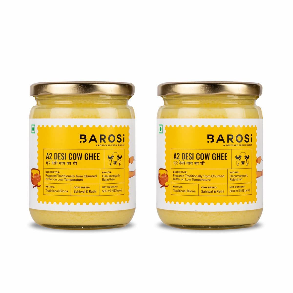 Barosi A2 Cow Ghee 34 Ounce, Produced from Grass Fed A2 Cow Milk, Aromatic and Pure, Hand crafted, Sustainable Glass Packaging