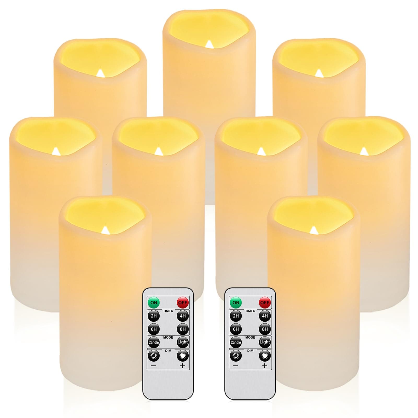 9PACK Outdoor Waterproof Plastic flameless Candles with Remote Control LED Flickering Battery Operated Pillar Candles Cycling 24 Hours Timer (D3 xH5.5) for Camping, Weddings, Party,Home Decoration