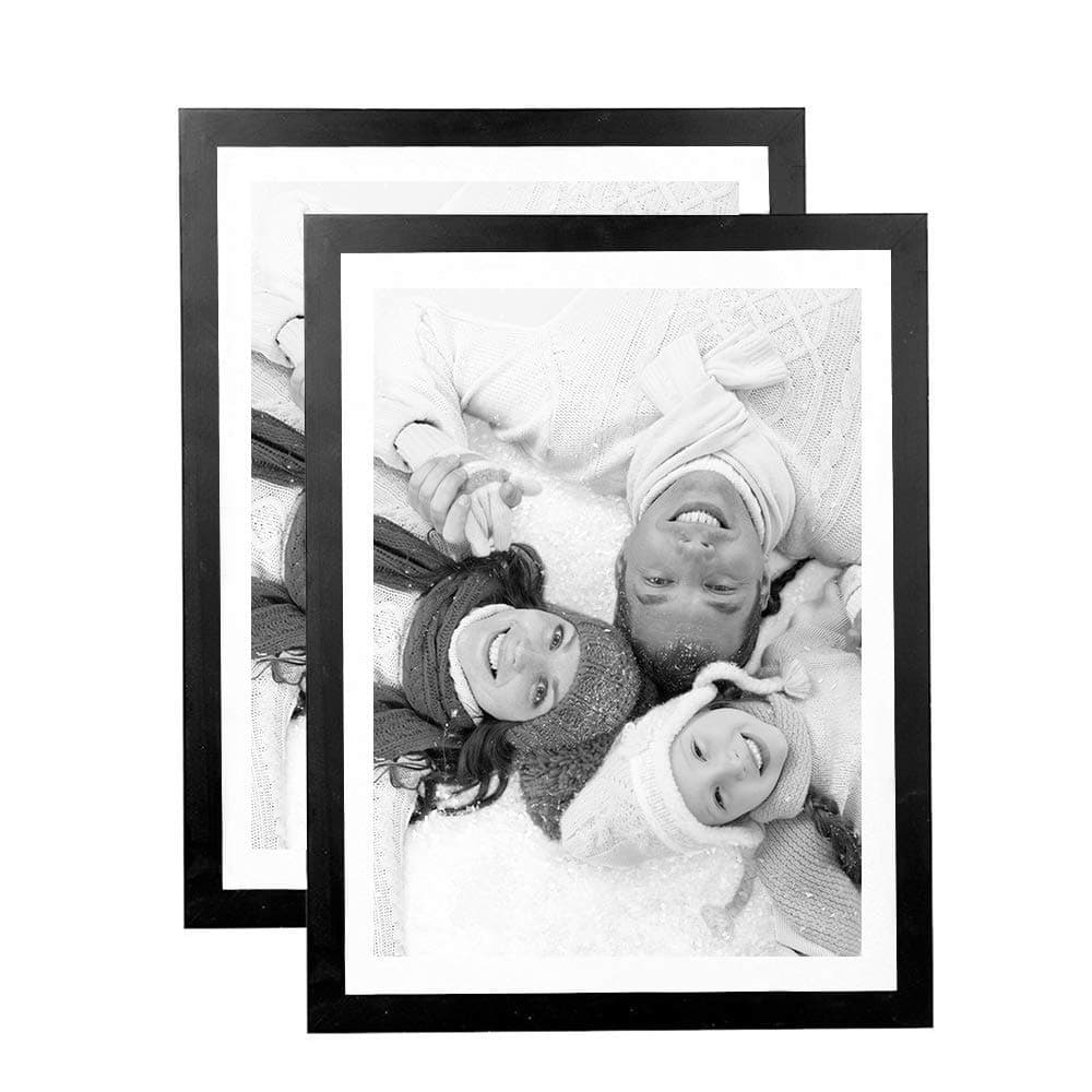A3 Black Picture Frames with Real Wood, Include White Picture Mat, Made to Display Pictures A3 Paper Without Mat or 8.5x11 Paper Inch Photo with Mat (2X, A3)