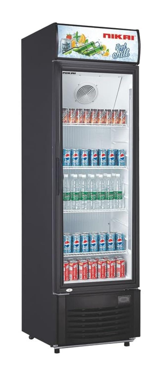 Showcase Chiller Large - 400L Capacity: Energy-Efficient Upright Beverage Showcase with Modern Design and Digital Control - NSF400FFP (Black)