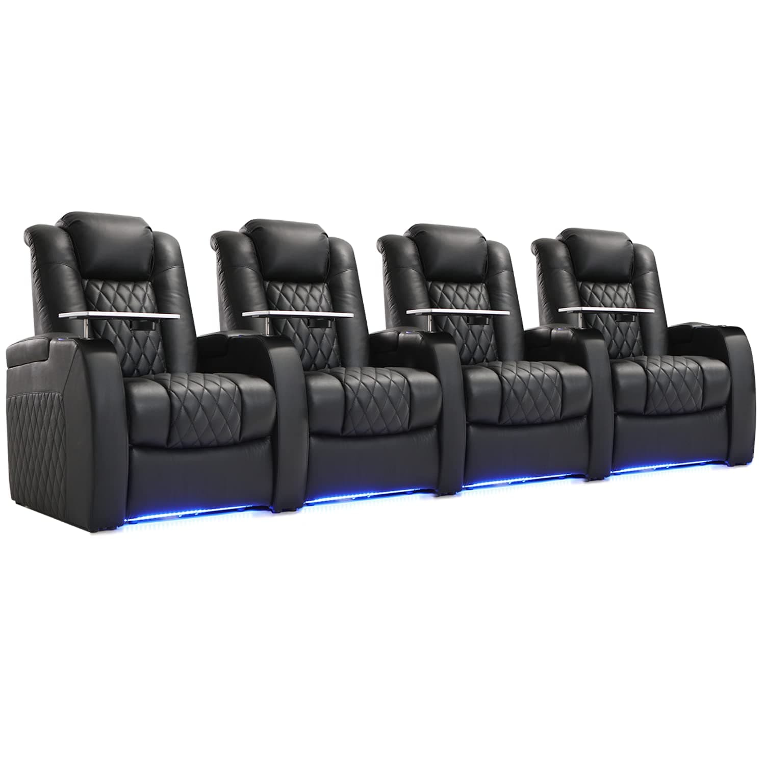 - Weilianda Home Theater Seating Top Grain Leather Zero Gravity Recliner Chair Power Headrest Recline Movie Seat Gaming 7 Colors Mood Light Sofa with Tray Table USB Charge Row of 4 Black