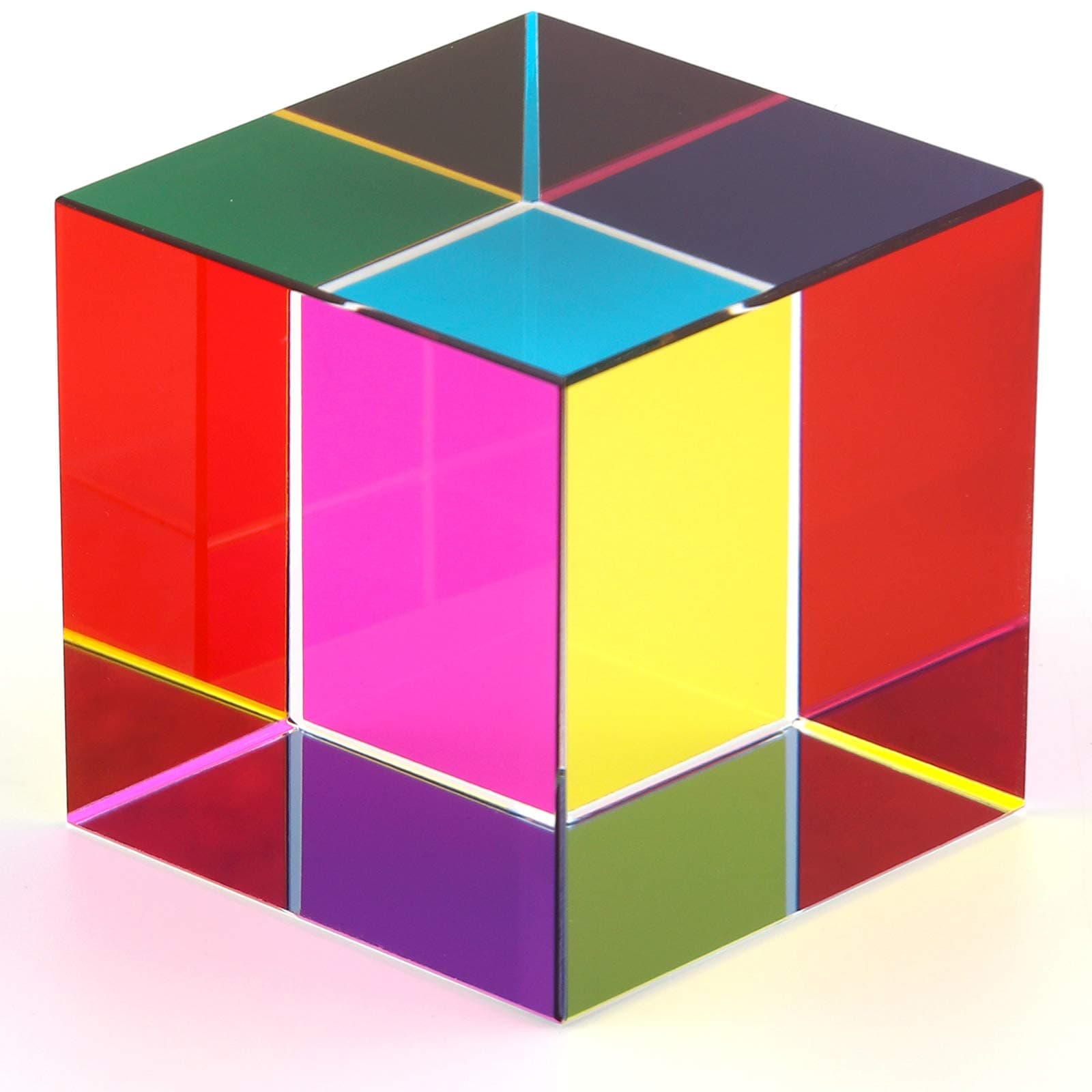 CMY Color Cube 2 inch (50 mm) Crystal Glass Cube Prism, Multi-Color CMYcube Toys and Desktop Decoration