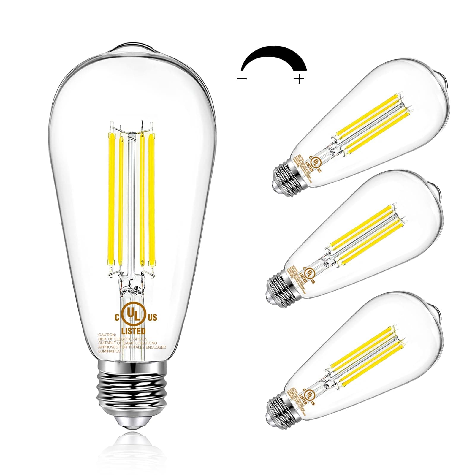 4 Pack Vintage LED Edison Bulbs, E26 LED Bulb 60W Equivalent, Dimmable LED Light Bulbs, 8W High Brightness 800 LM Daylight 5000K, ST58 Antique Filament Bulbs, Clear Glass Style for Home