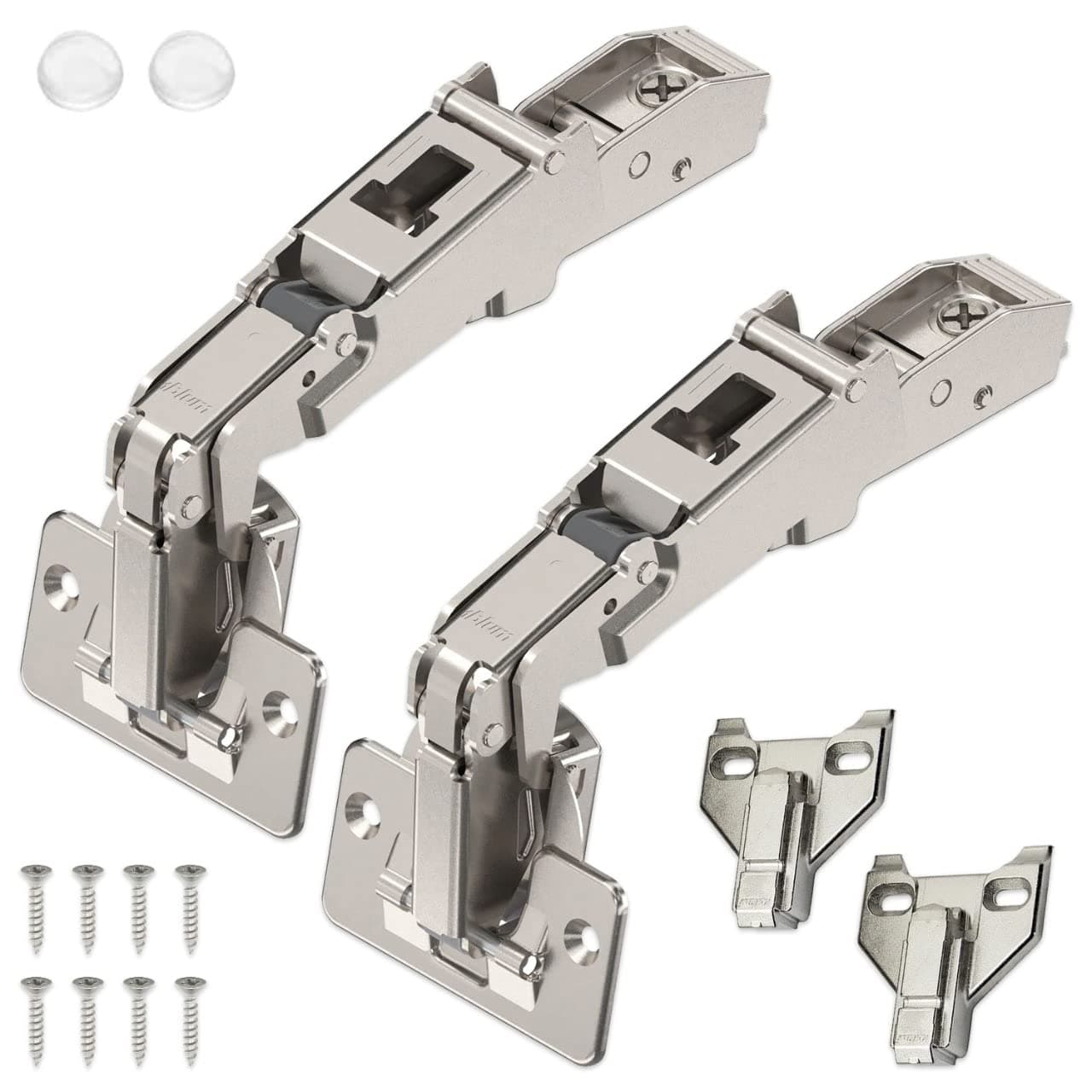 170 Degree (B71T655) Cabinet Hinges Bundle – Pack of 2 Full Overlay Self Close Door Face Frame Nickel Hinges with Bumpers & 8 Screws Lazy Susan Corner Cabinet Hinges Concealed European Hinges