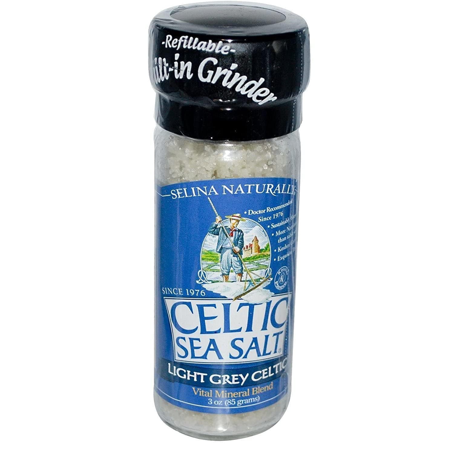 CELTIC SEA SALTSelina Naturally Light Grey Course With Built In Grinder - 3 Oz
