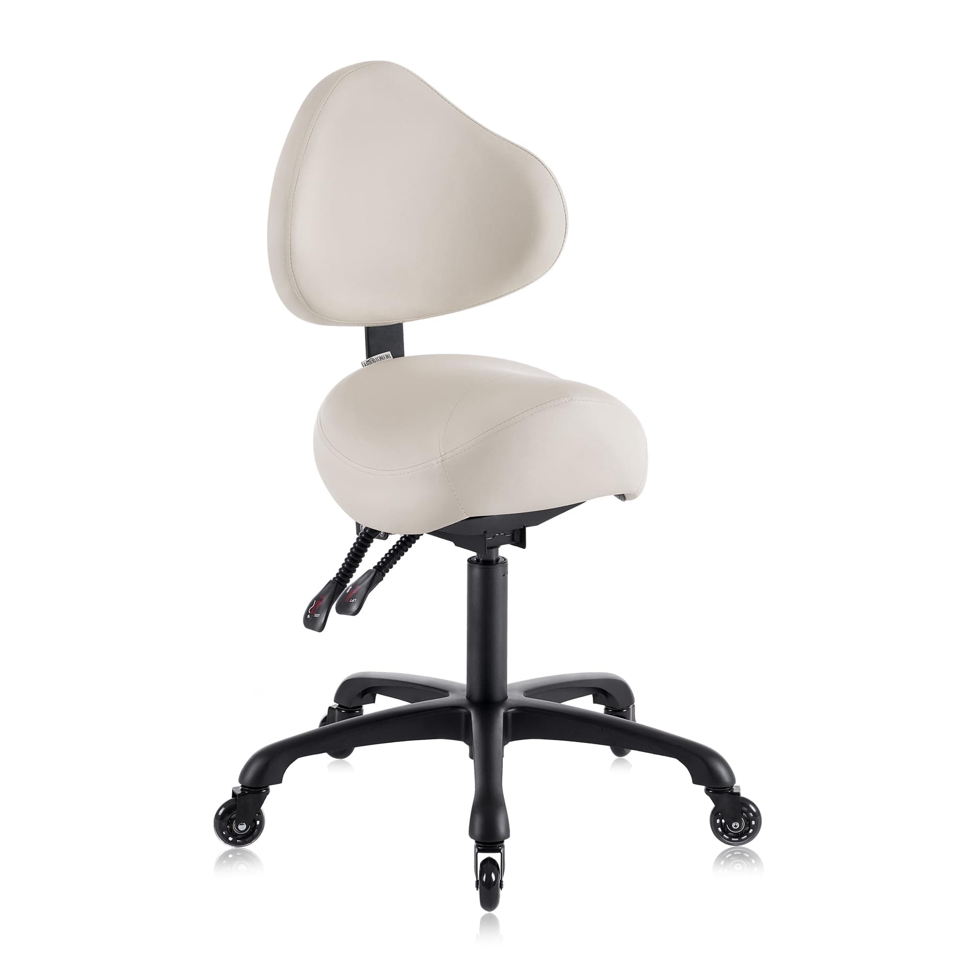 Pneumatic Swivel Rolling Saddle Chair with Wheels and Ergonomic Back Support for Hair Stylist, Dental Hygienist, Hygienic Clinic, Spa, Massage, Home, Office - 510 KOA (Vanilla, Standard)