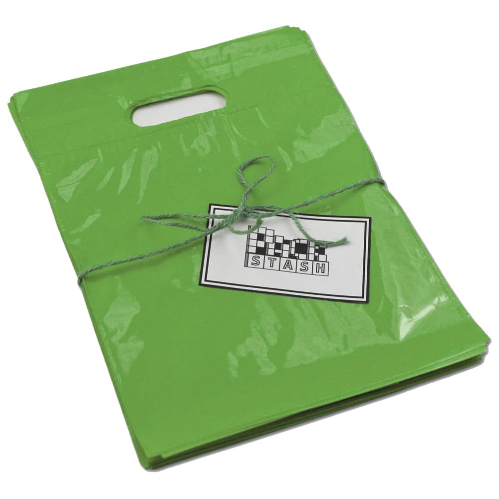 Packstash 9" x 12" (100 QTY) LIME GREEN Retail Merchandise Plastic Shopping Bags - (SMALL) Premium Tear-Resistant Film, Double Thick Handles, Vibrant Glossy Finish
