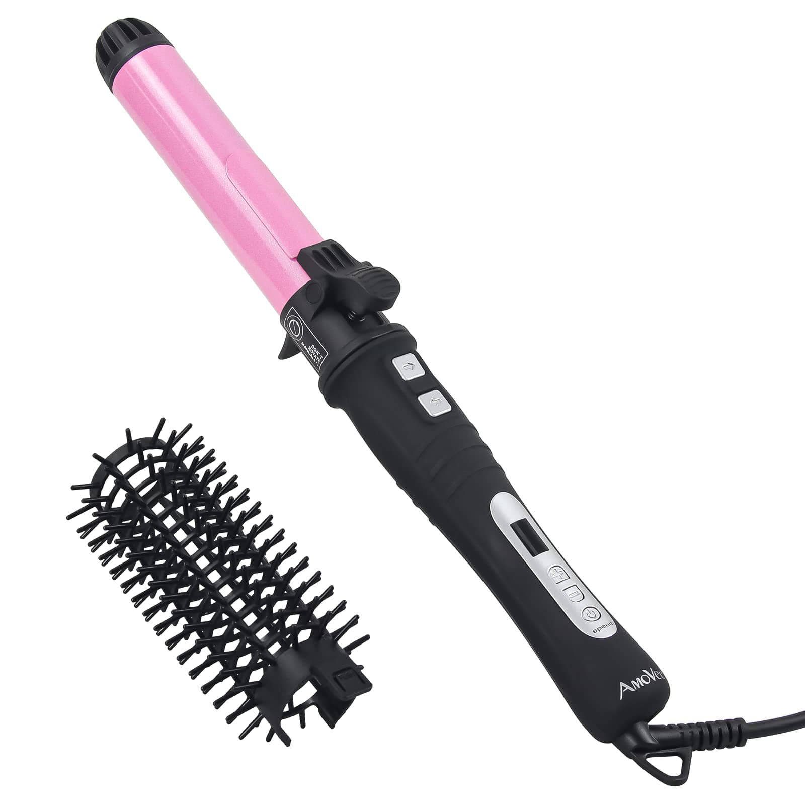 AmoVee Rotating Curling Iron, 1.25 Inch Automatic Ceramic Curling Iron, Pink