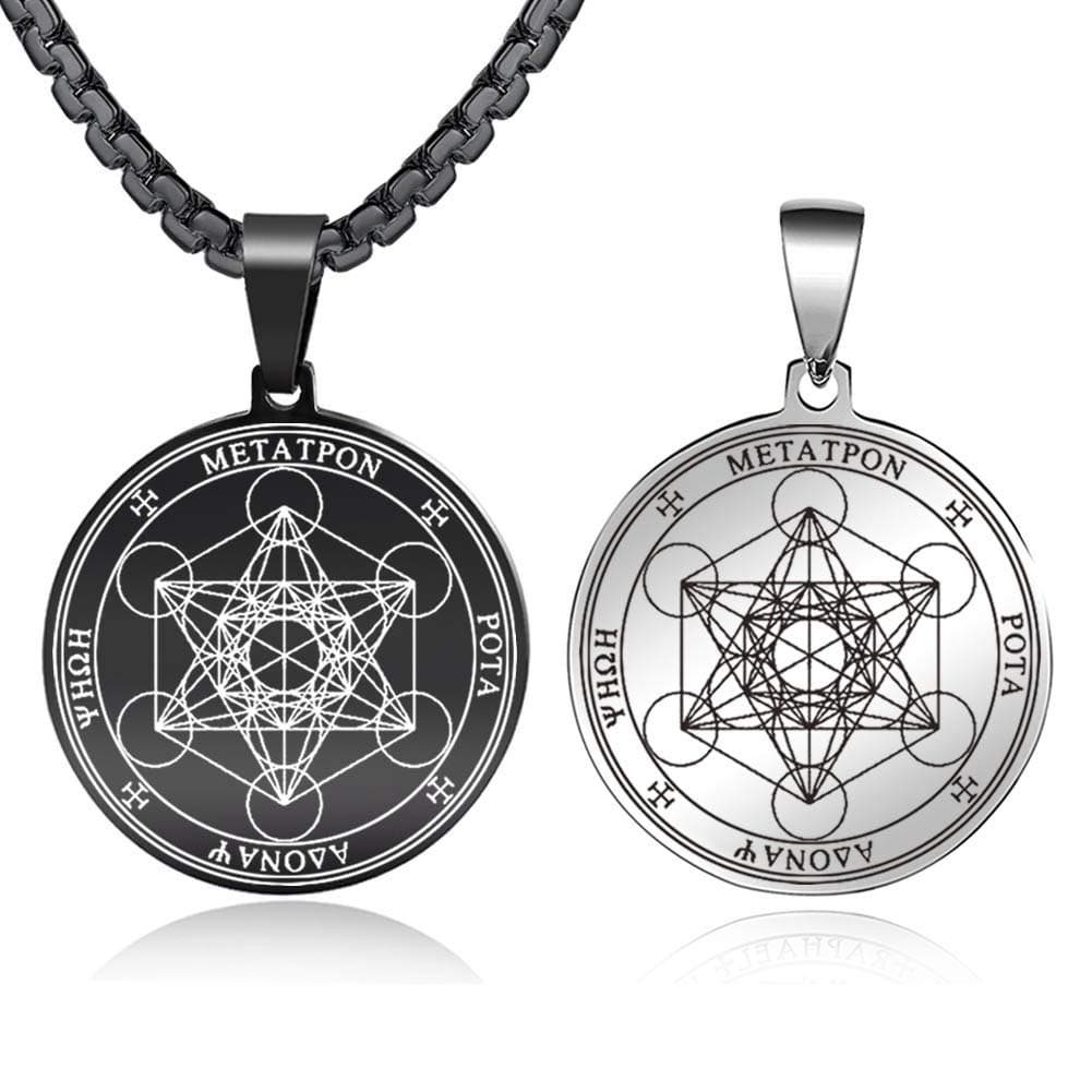 FLYUN Metatrons Cube Pendant for Men, Men's Metatron Cube Necklace Sacred Geometry Seals of Archangel Angel Necklaces
