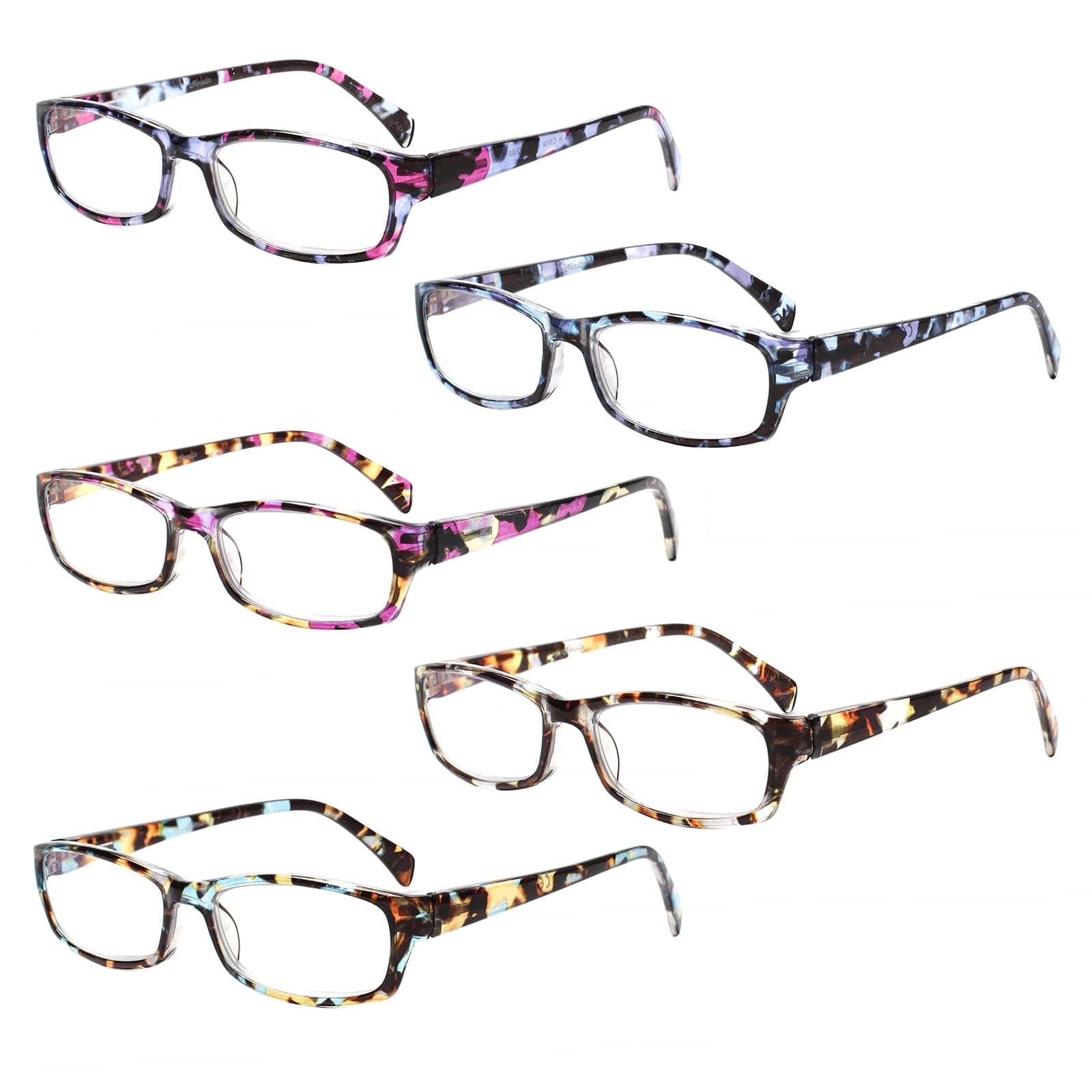 Henotin 5-Pack Reading Glasses Blue Light Blocking Anti Eyestrain Computer Reading Glasses for Women and Men Readers, Mix Color-c1, Medium