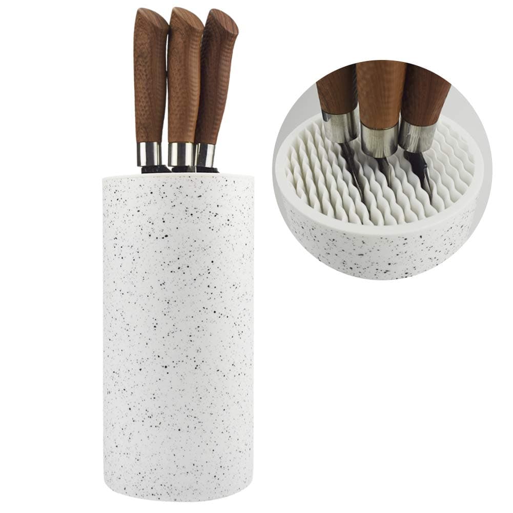 ROSHS Universal Freedom Knife Storage Stand, Multi-Functional Knife Block Holder, PP Resin Round Knife Holder, Unique Design Slot to Protect Blades Detachable for Easy Cleaning (White Snowflake Dots)