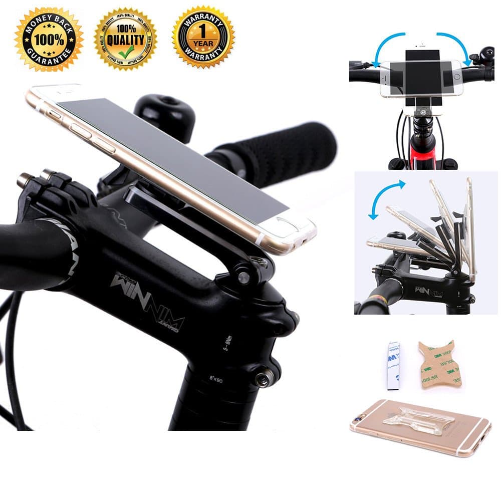 JerryMart Professional Bicycle Phone Mount Holder, Universal 2 in 1 Bike Handlebar & Stem Cap Mount