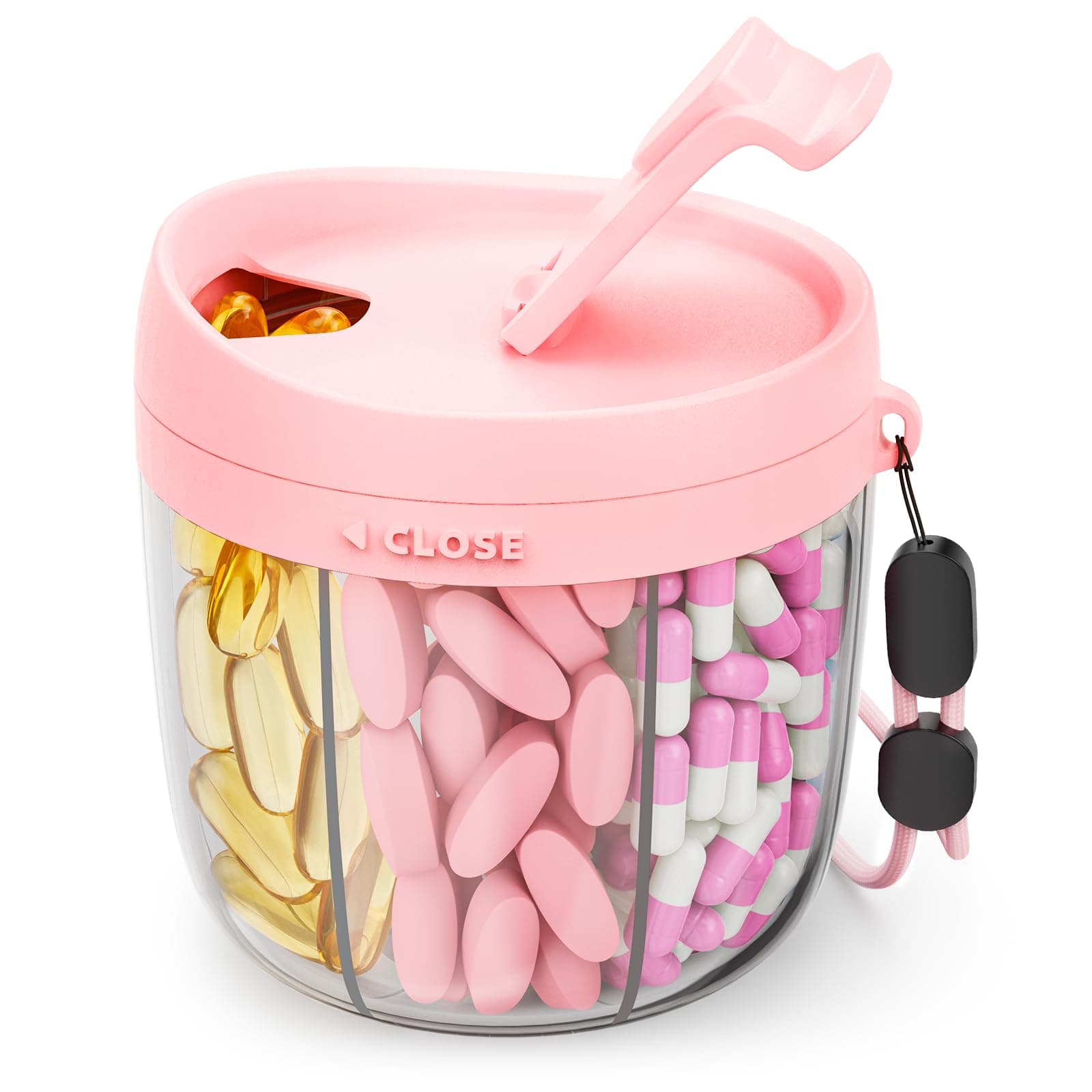 Cute Pill Dispenser with 7 Large Compartments, Portable & Easy-to-Use Pill Organizer for Travel, BPA-Free Container, Pink