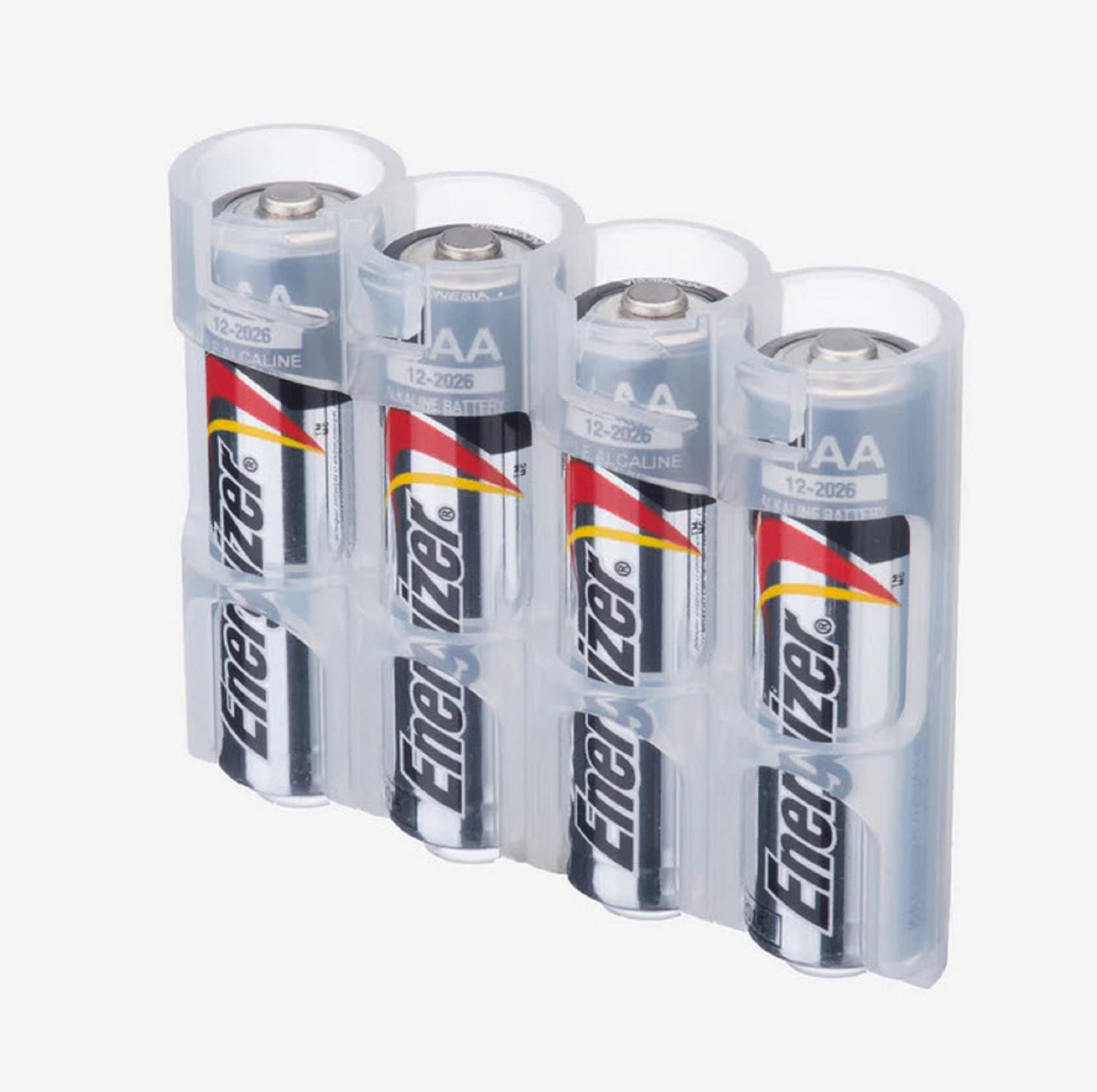 by Powerpax Slimline AA Battery Storage Caddy, Clear - Holds 4 Batteries (Not Included)