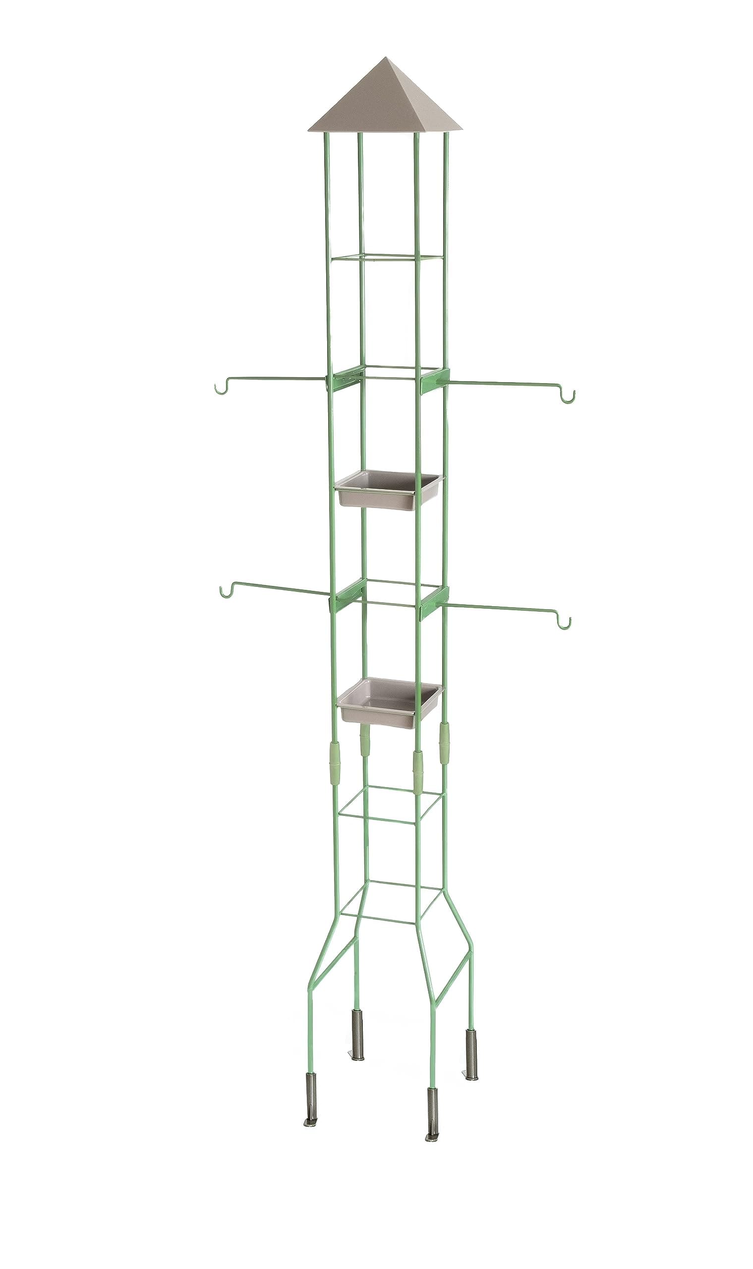 The NutteryTWGA01 Bird Feeding Station with 4 Brackets & 2 Trays - Tower Garden Bird Feeding Stand with Weather-Resistant Steel Frame - Sturdy Hanging Station for Multiple Wild Birds (Sage Green)