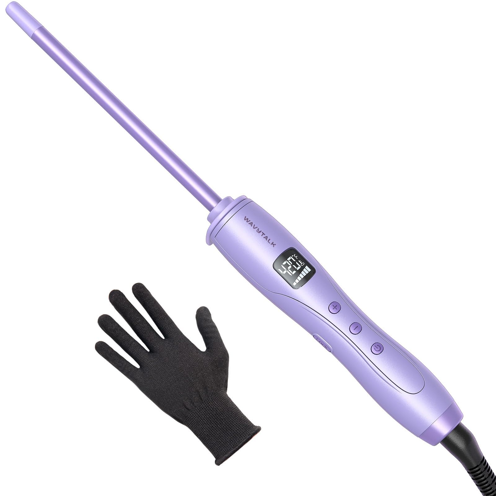 Wavytalk 3/8 Inch Small Curling Iron, Curling Wand for Short & Long Hair, Ceramic Small Barrel Curling Iron with Adjustable Temperature, Include Heat Resistant Glove (Purple)