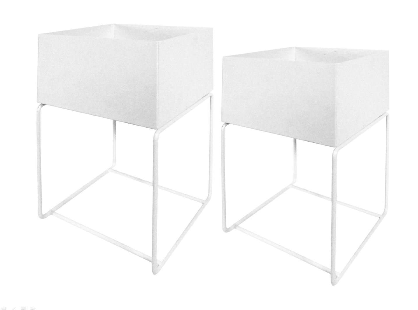 Set of 2 Flower Pot Stand Modern Decorative Design Square White Metal Frame