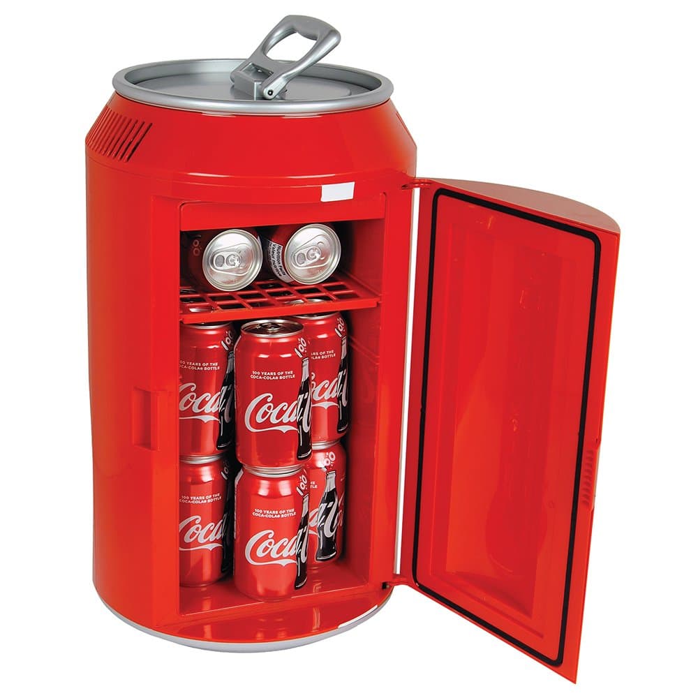 Coca Cola Mini Fridge - Refrigerator for Bedroom Office, Portable Table Top Beverage Cooler, 12V 110V Refrigerador For Drink, Soda, Wine, Use In Car, Dorm, Outdoor, Patio 12 Can