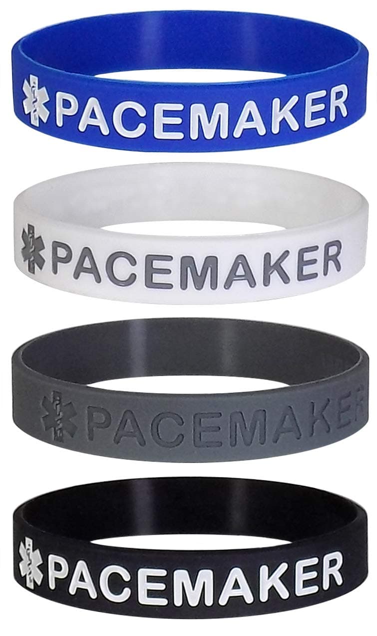 PACEMAKER Medical Alert ID Silicone Bracelet Wristbands 4 Pack