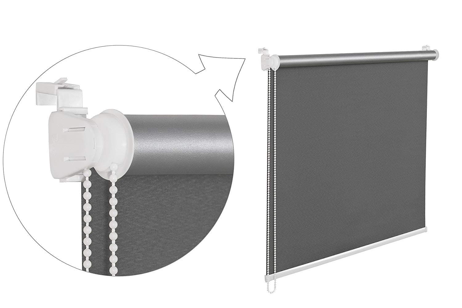 Tropik Home Dark Grey Thermal Blackout Window Roller Blind Available in 16 Width Sizes, 45cm wide (plus 4.5cm fittings)