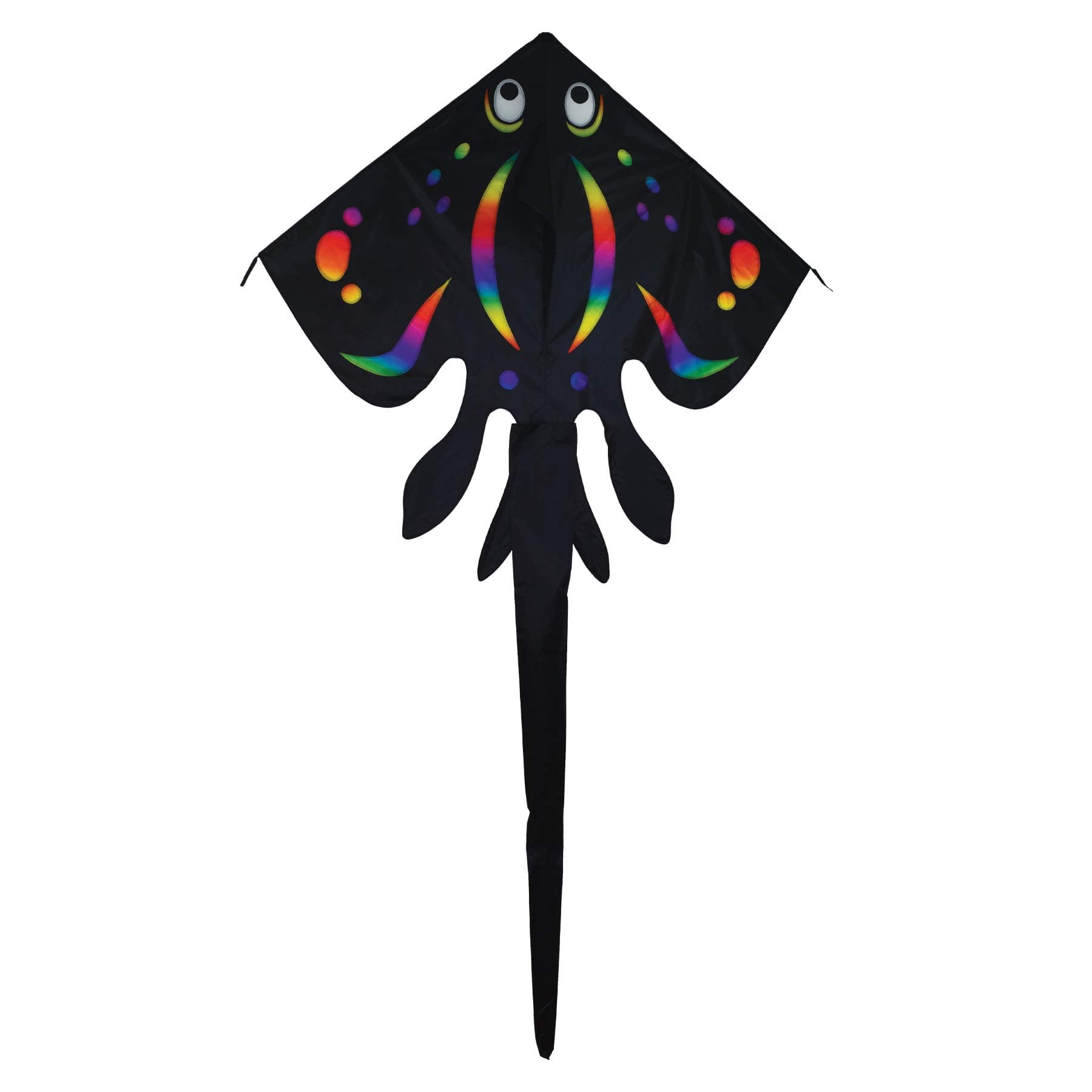 3314-70 Inch Black Stingray Kite - Fun, Easy Flying Kite, Black/Rainbow