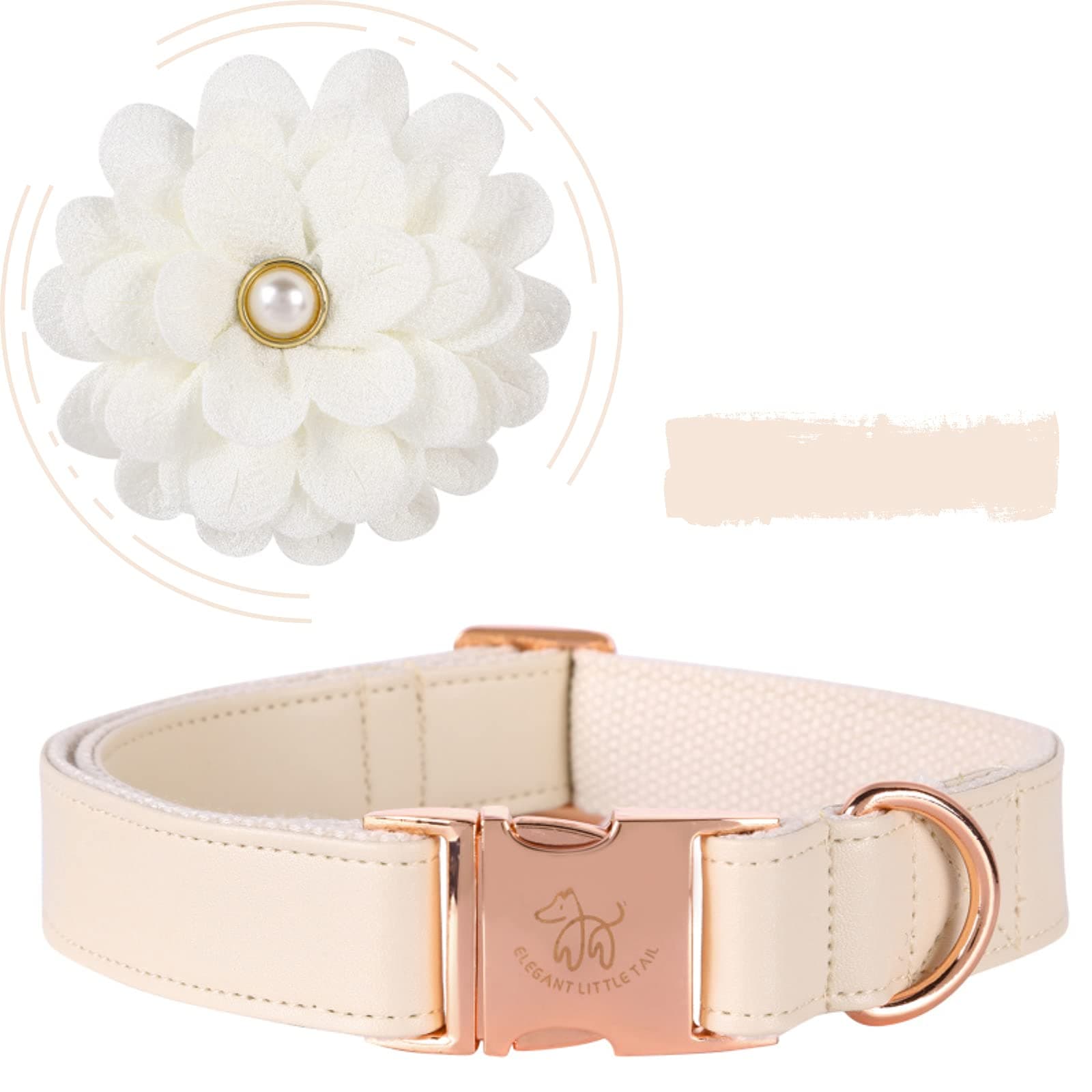 Elegant little tail White Leather Dog Collar with Bow, Flower Bow Tie Dog Collar Adjustable Dog Collars for Large Dogs, Neck 16-24 Inches