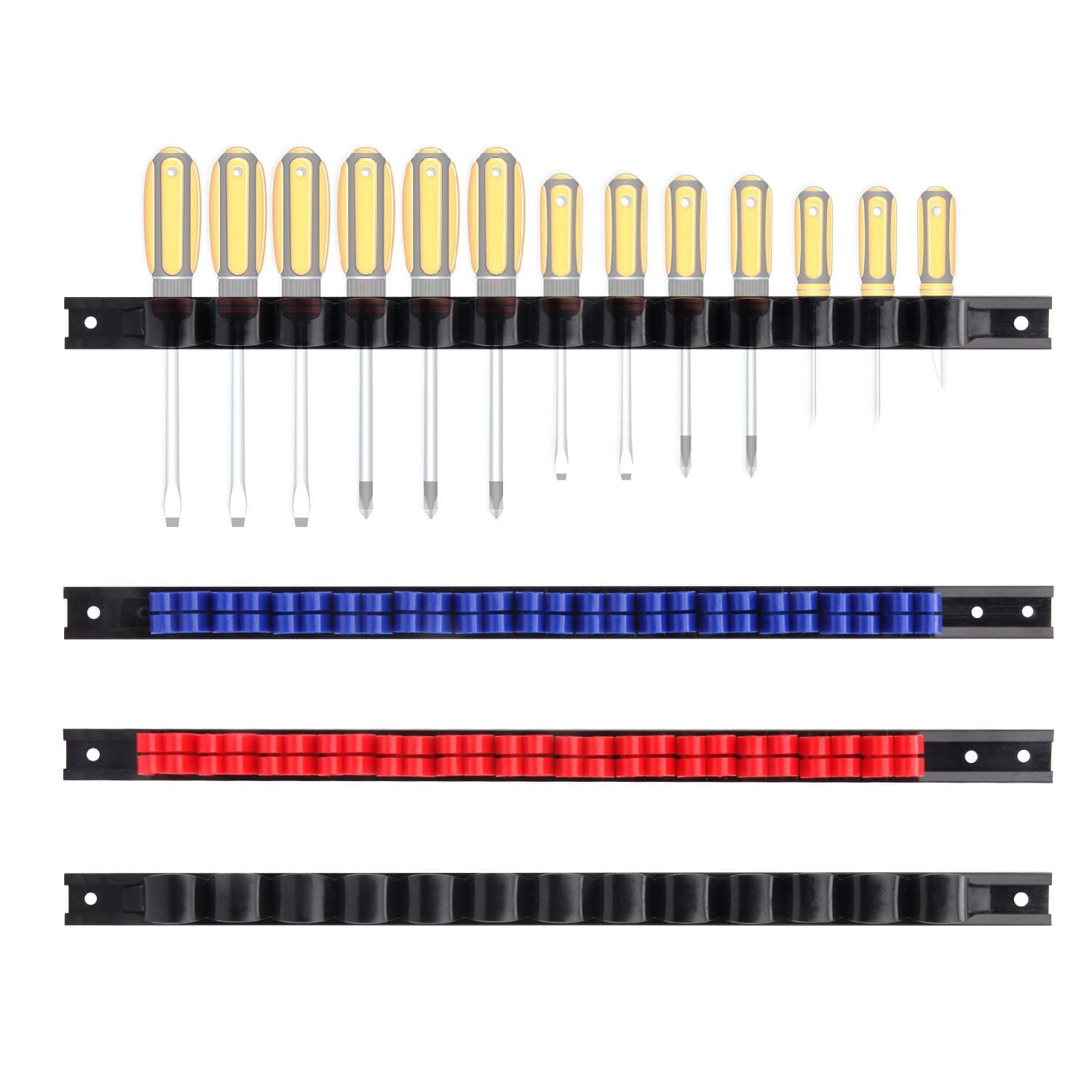 4 pcs Screwdriver Organizer and Wrench Organizer, Hand Tool Holder, Plastic Rail Wrench Hanger with Clips