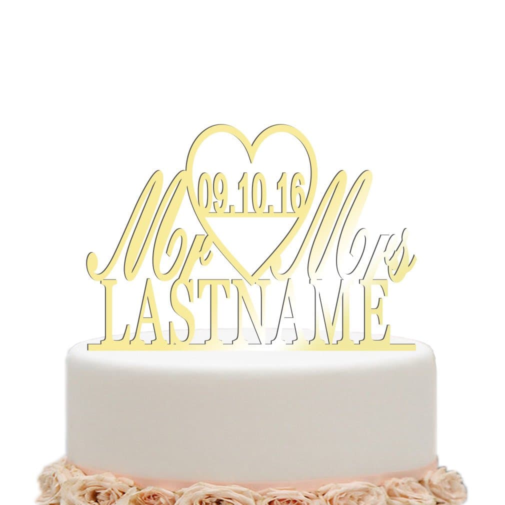ivisi Mirror Gold Wedding Cake Toppers Personalized