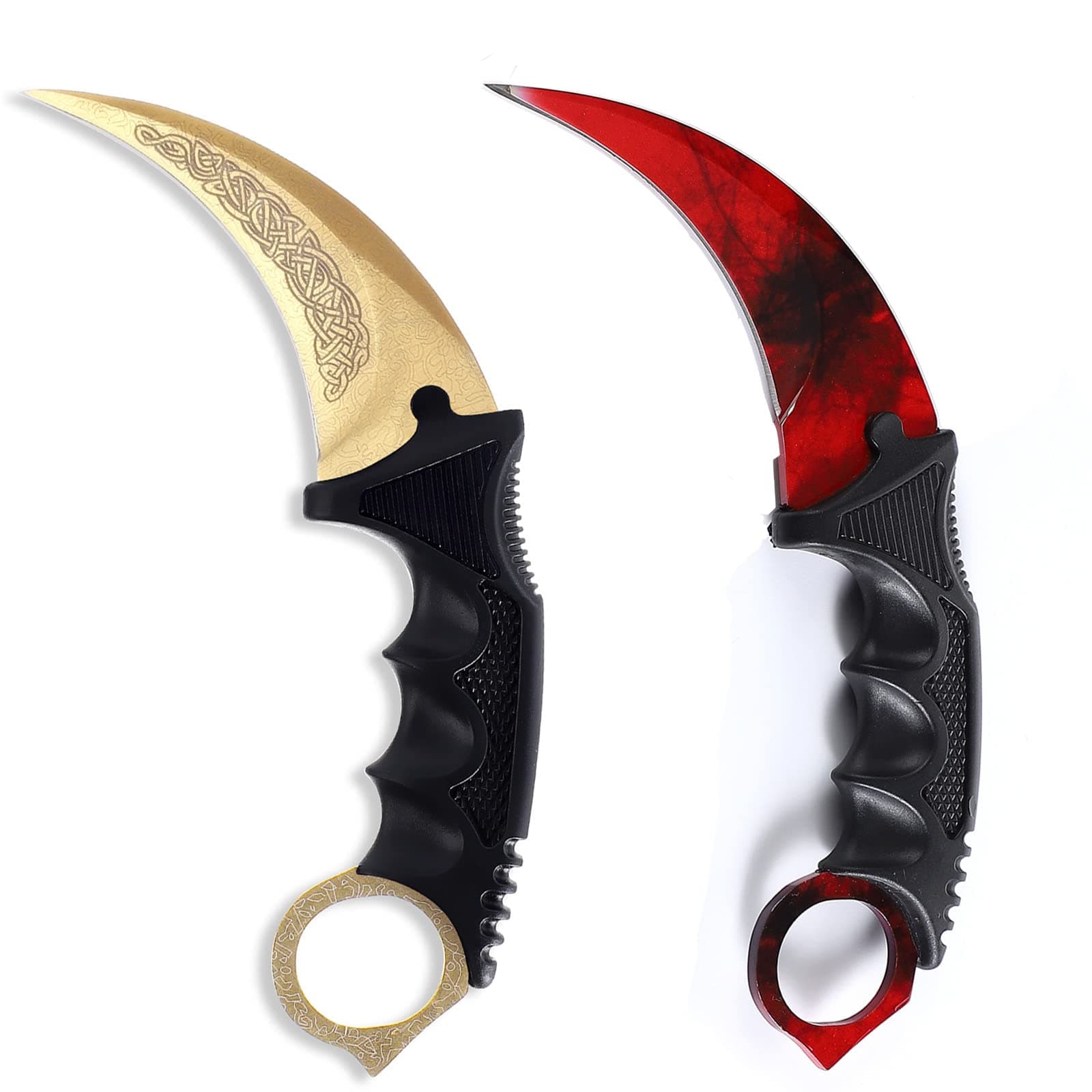 Karambit Knife Fixed Blade Tactical Camping Tool, 2 Pieces Stainless Steel Outdoor Hunting Knife with Sheath and Cord, Suitable for Hiking, Adventure, Survival and Collection (Gold&Red)
