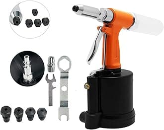 Pneumatic Rivet Gun Hydraulic Air Riveter Tool Labor Saving Rivet Riveting Nut Nail Insert Hand Tool Set, 1/4-inch 3/16-inch 5/32-inch 1/8-inch 3/32-inch Nosepieces