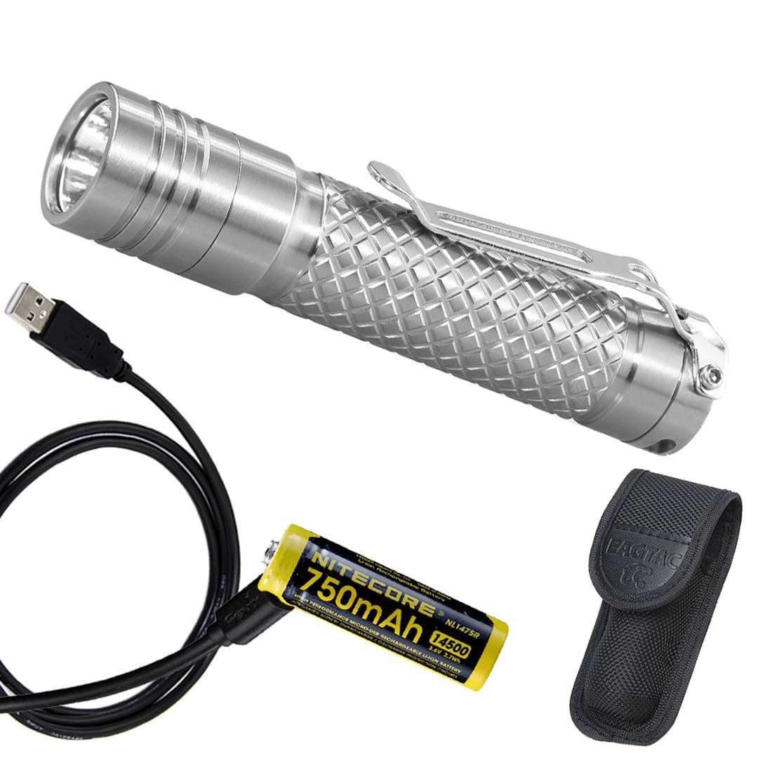 eagletacD3A Clicky Titanium MKII 405 LED Lumen Ultra-Compact Everyday Carry AA Flashlight with Rechargeable Battery
