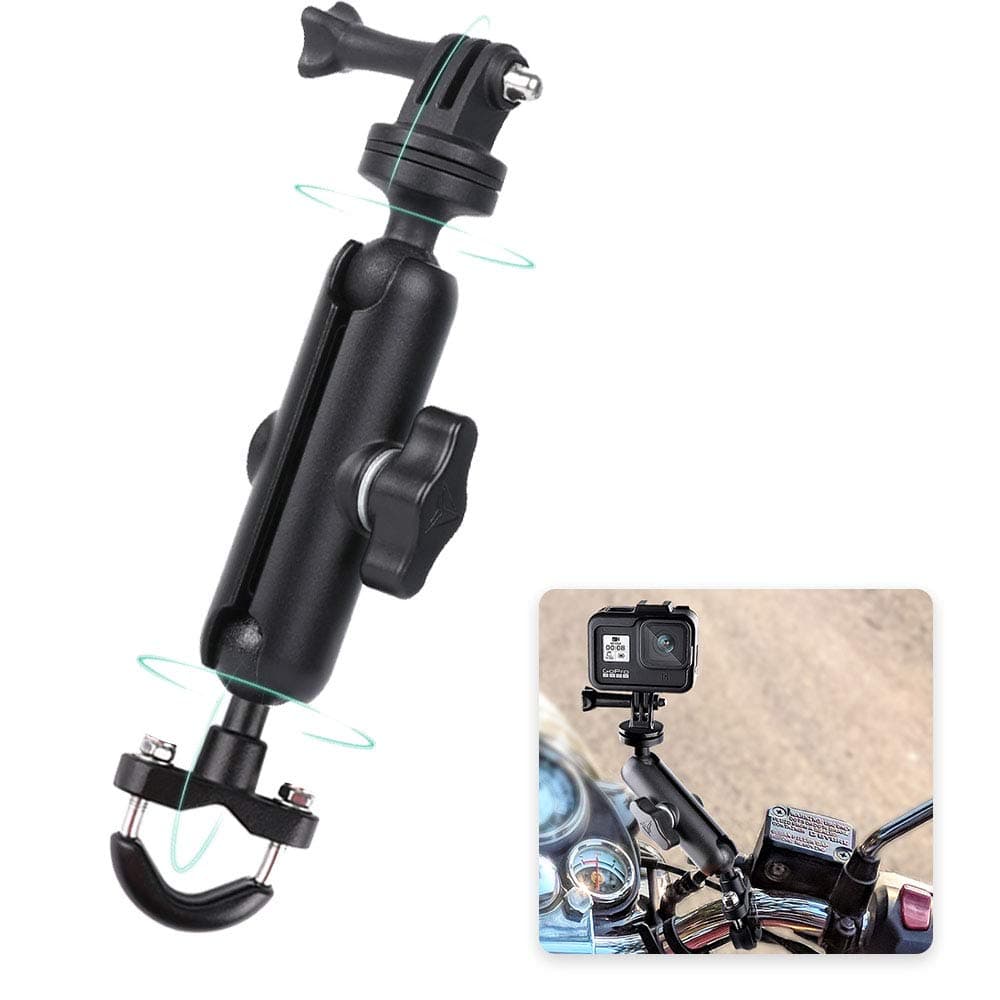 RUIGPRO 360°Motorcycle Bike Mount Camera Holder Handlebar Mount Bracket 1/4 Metal Stand For Gopro Hero10/9/8/7/6/5/4 Action Cameras Accessory(Cool Ballhead Arm Super Clamp Mount Multi)