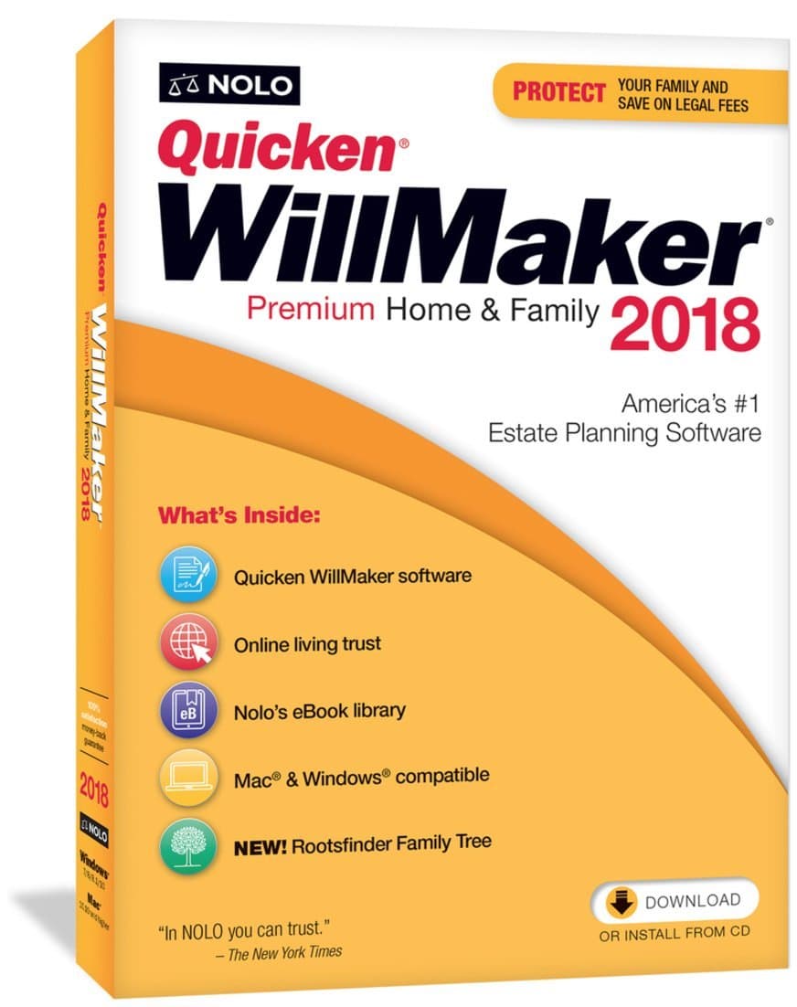 Quicken WillMaker Premium Home & Family 2018 - Windows & Mac - CD & Download - Includes Get It Together eBook