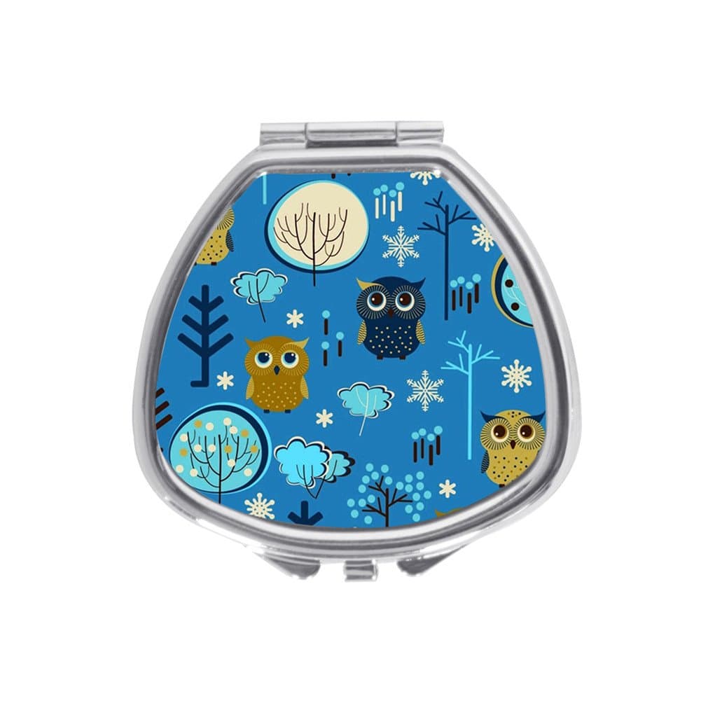 VOLLET Owl Creative Fan-Shaped Pill Case Pocket Box Stainless Steel Mirrored Locket Portable