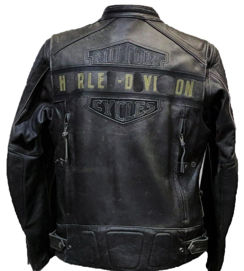 Mens Motorcycle Passing Link Triple Vent Distressed Black Cowhide Leather Jacket with Dual Vents (US, Alpha, Small, Regular, Regular)