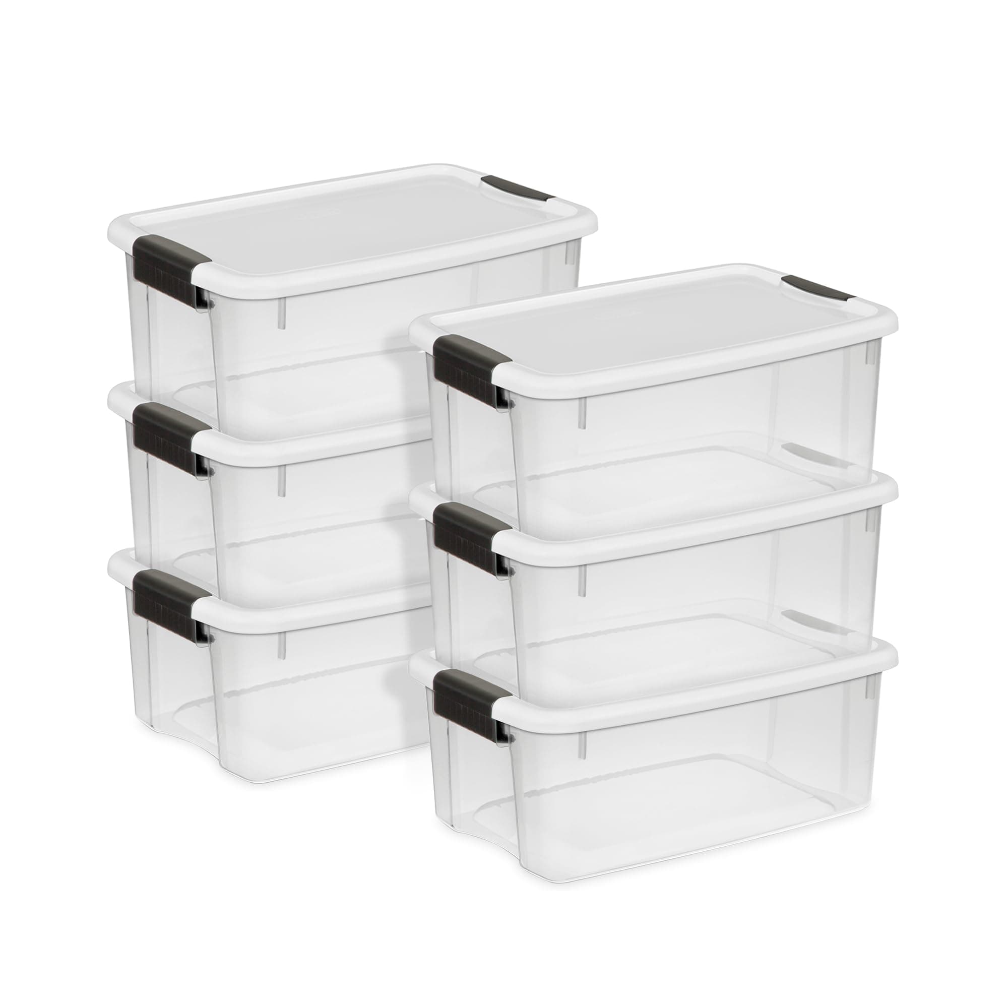 6-Pack Ultra Latching Box, Storage Bins with Lids, Clear Plastic, 18 Quart - Heavy-Duty Organizing Containers for Closet, Bathroom, and Office