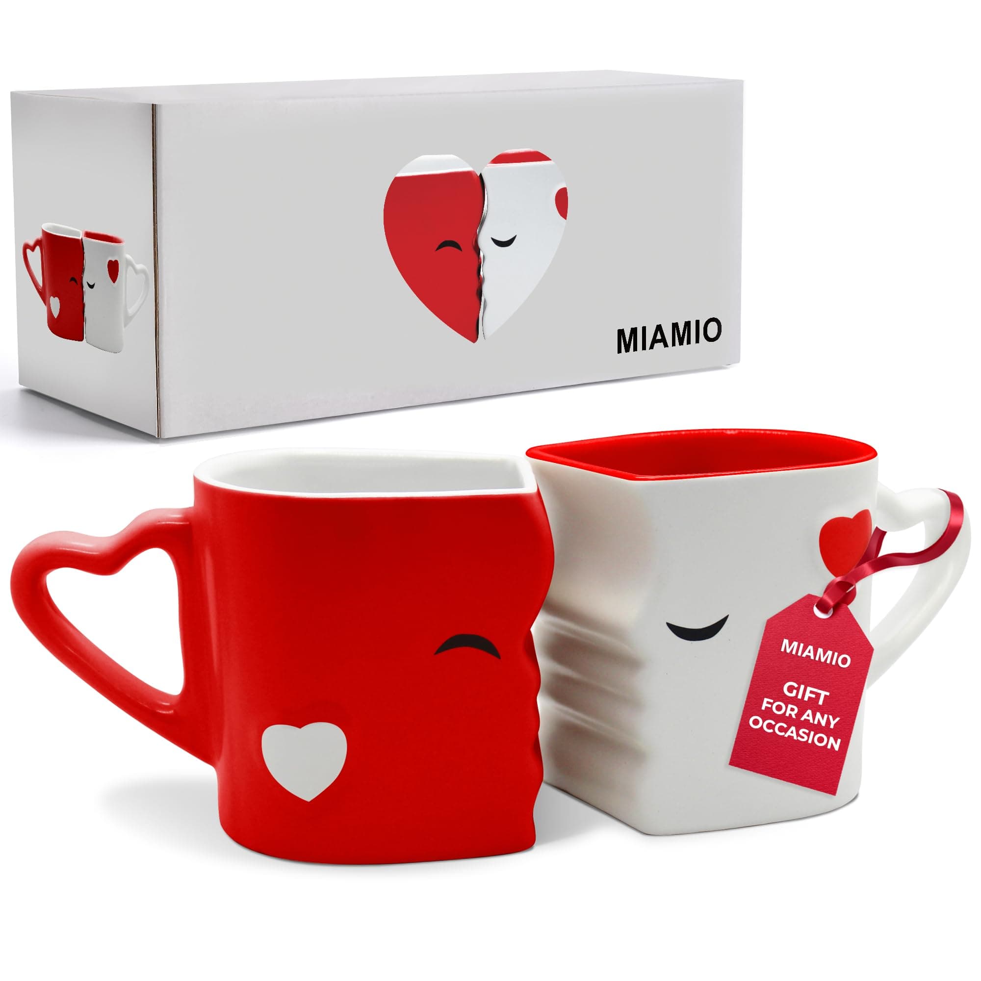 Coffee Mugs/Kissing Mugs Set Ceramic with Gift Box (Red)