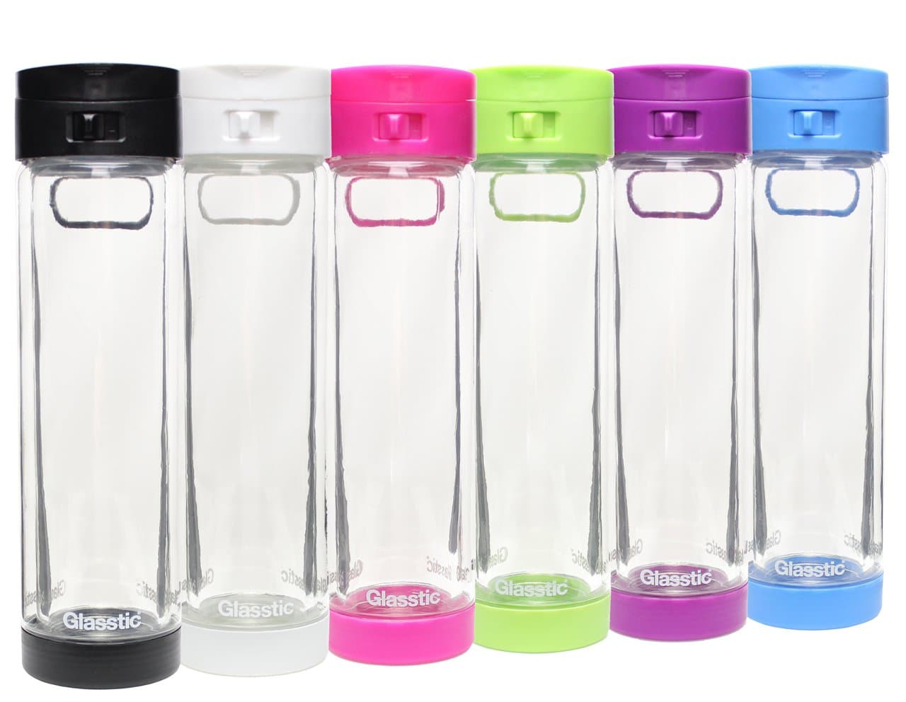 Shatterproof Glass Water Bottle - 16oz - Double Wall - Flip Cap - 6 Bottle Assortment