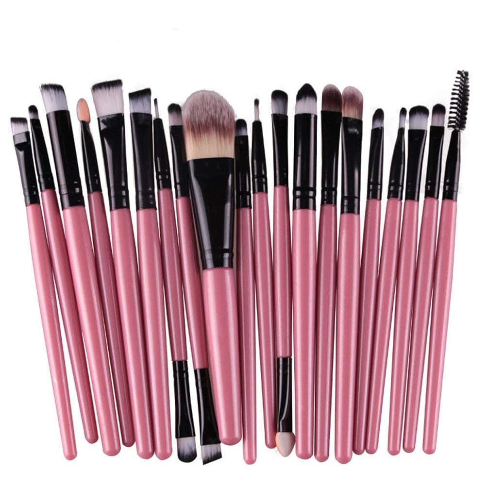 KOLIGHT® 20 Pcs Pro Makeup Set Powder Foundation Eyeshadow Eyeliner Lip Cosmetic Brushes (Black+Pink)
