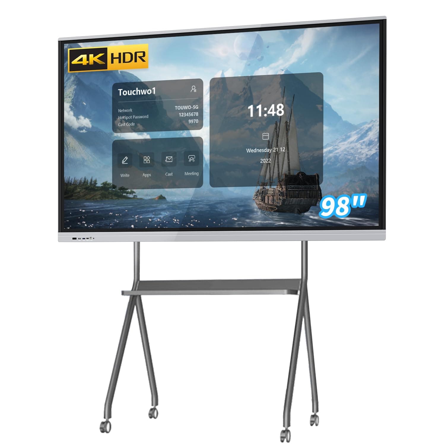 98" Touchscreen Monitor Smart Board, 4K Interactive Presentation Electronic Whiteboard with Android 13, Digital Signage Display for Office, Classroom,RAM 4GB+ ROM 32GB