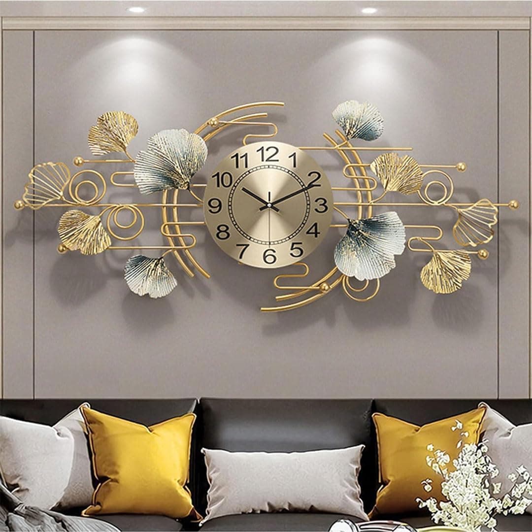 Metal Analog Wall Clock-Floral Design for Home Decor & Wall Decoration for Living Dining Bedroom Office Hall Entryway Cafe & Hotels (36X12 Inch Multicolor)