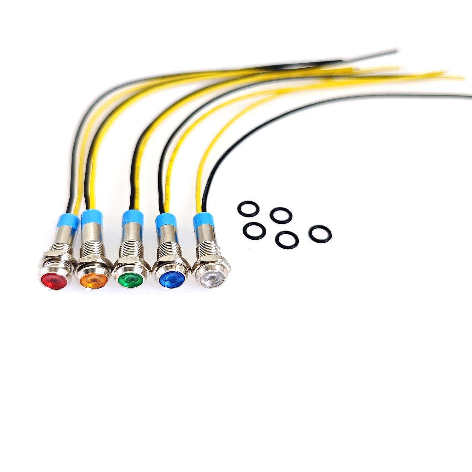 JZK 6X AC 220V 6mm LED Metal Indicator Light Small Panel Mount Panel Mount led Pilot Light Waterproof Signal lamp 10mA mini Metal Signal Indicator with Wire, Green Orange red Blue White