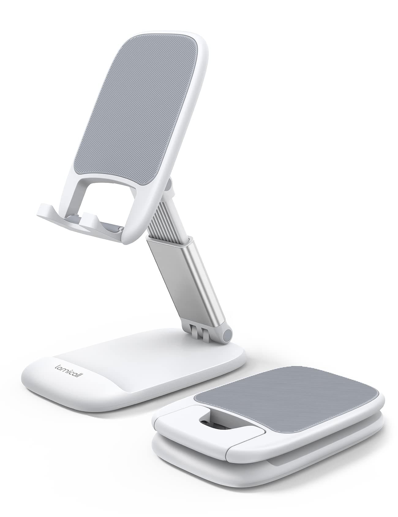 Adjustable Phone Stand for Desk - Foldable Phone Holder Cradle Dock for iPhone 17 16 15 14 Pro Max Plus Air, 13 12 Pro Max Mini, 11 Pro, Xs, XR, X, Samsung S23, 4"-8" Mobile Phones - White