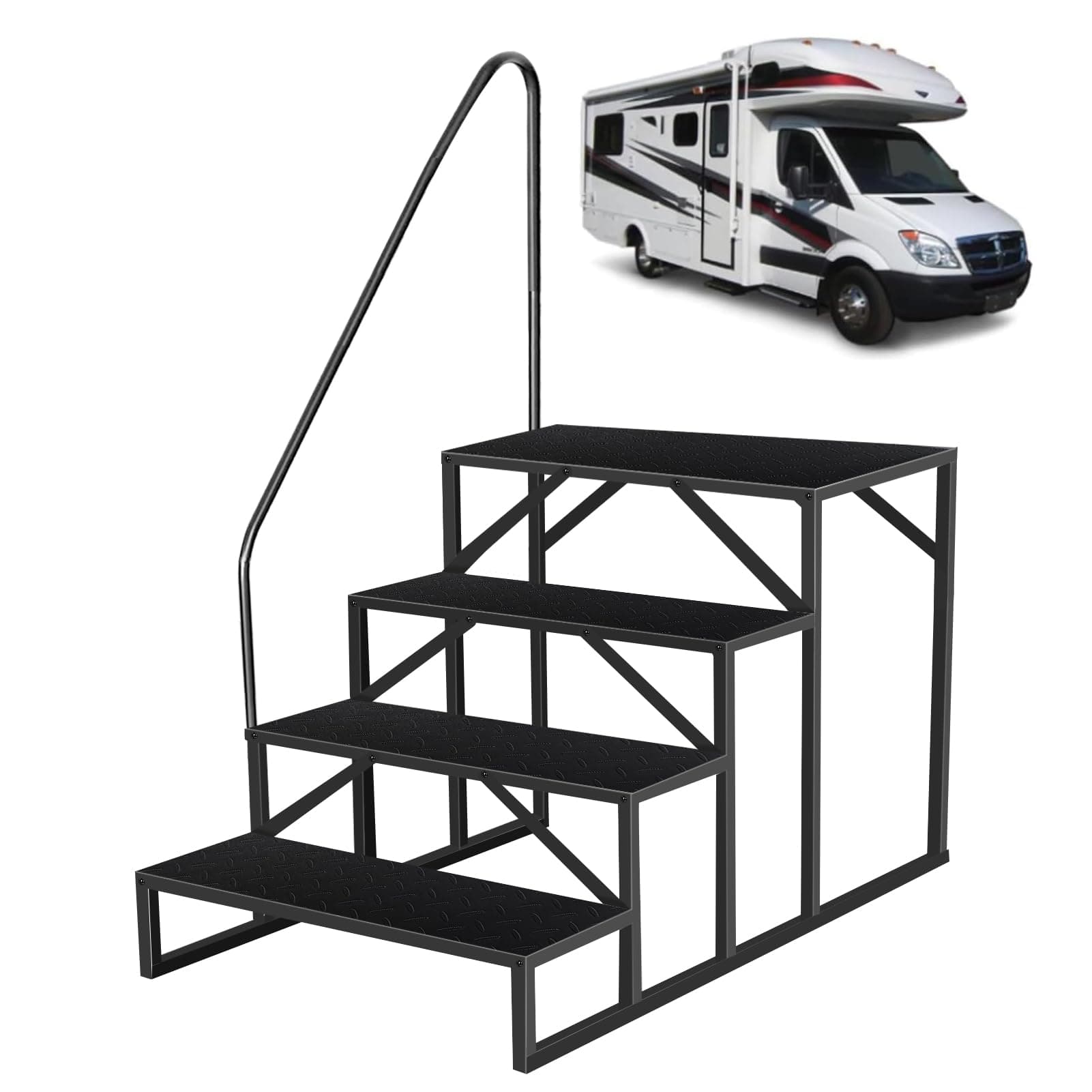 Hot Tub Steps with Handrail|4 Step RV Steps|Update 3.0 Outdoor RV Stair with Anti-Slip Pedals|RV Ladders for Travel Trailers|Heavy Duty Mobile Home Steps for Camper, Porch, Spa