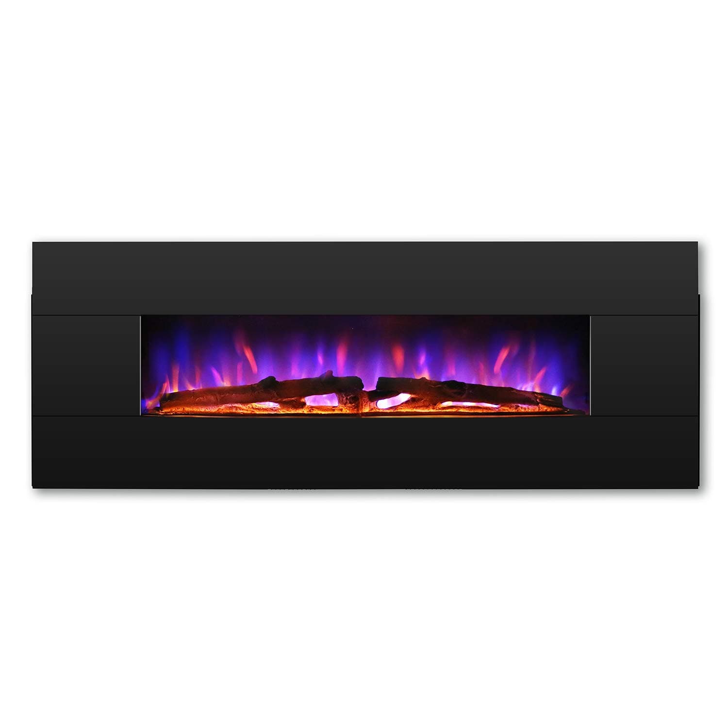 TURBRO 48" Electric Wall Mounted Fireplace, Double-Faced Solid Wood Panel, Realistic 7-Color Lighting Flame, Remote Control, 1400W, Black + White