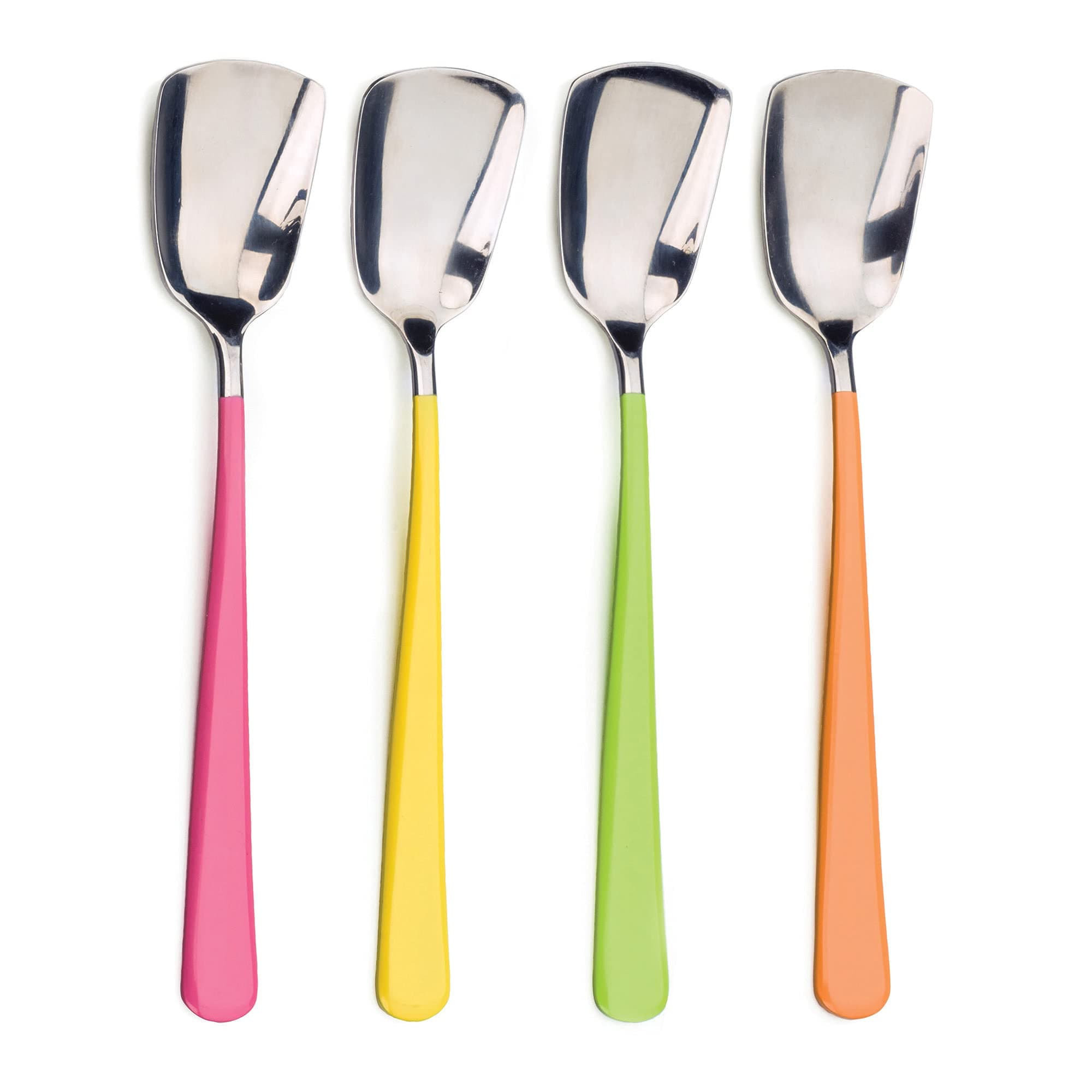 RSVP International Ice Cream Tool Collection, Dishwasher Safe, Large Handle, Colored Handle Spoons, 4 Piece
