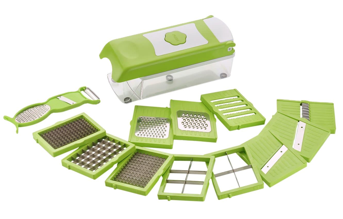 Amiraj Multi Chopper Set, 14-Cutting Blades, 12-Pieces, Green