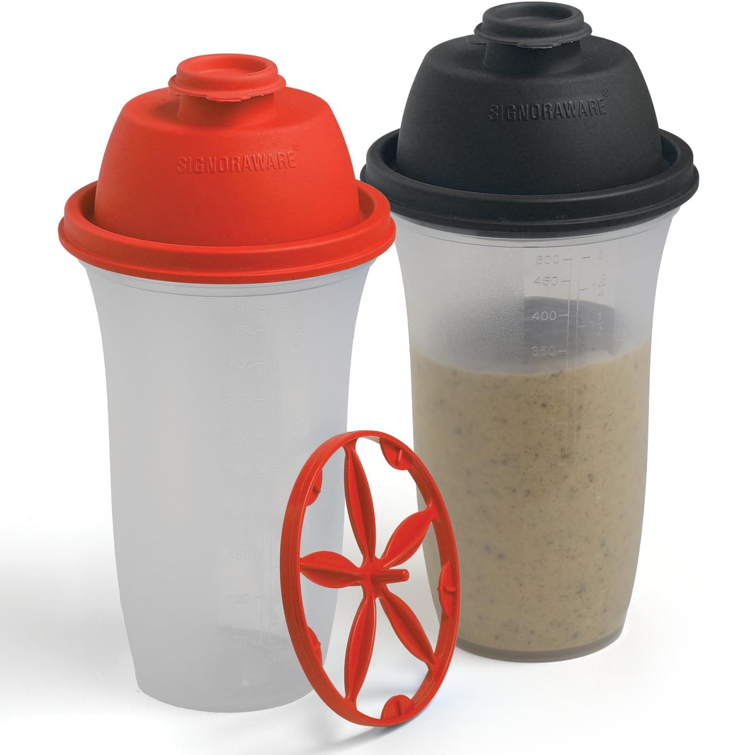 SIGNORA WARE Shaker Bottles | 17-Ounce Plastic Protein Shake Bottle for Meal Replacement Shakes & Smoothies, Beverages, Mixing Salad Dressing & Sauces, Margarita, & More | 2 Pack